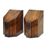 Pair of George III mahogany cutlery or knife boxes, each having a hinged ebony and boxwood-strung