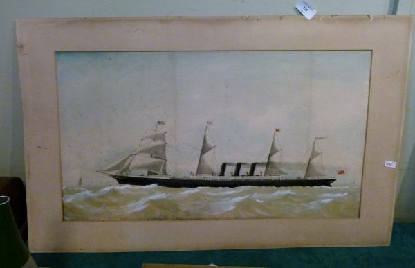 Late 19th/early 20th Century watercolour - Steamship portrait, 'SS City of Rome', built by the - Image 2 of 3