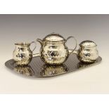 Robert Welch Metro design three piece tea service, and tray, height of teapot 14cm Condition: Some