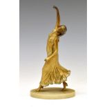 Early 20th Century Art Nouveau cold-painted spelter figure of a female dancer, her right arm