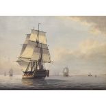 Samuel Atkins (Exh. 1787-1808) - Pen and watercolour drawing - War ships in the English Channel,