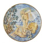 18th Century Italian Castelli maiolica plate, painted in blue, green, yellow and manganese with