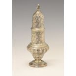 Edward VII silver baluster shaped sugar caster, having a decorative pierced cover and standing on