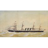 Late 19th/early 20th Century watercolour - Steamship portrait, 'SS City of Rome', built by the
