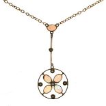 Edwardian opal and seed pearl pendant necklace, the four stone circular pendant with seed pearl to