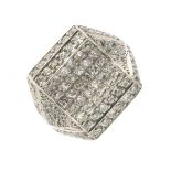 Diamond cluster ring, the white mount unmarked, pavé set throughout with a total of one hundred