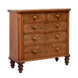 19th Century mahogany chest of drawers by R. A. & J. Simpson, the rounded oblong top with cushion-