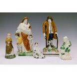 Five assorted late 18th Century earthenware figures, comprising 'Old Age', possibly by Rawmarsh or