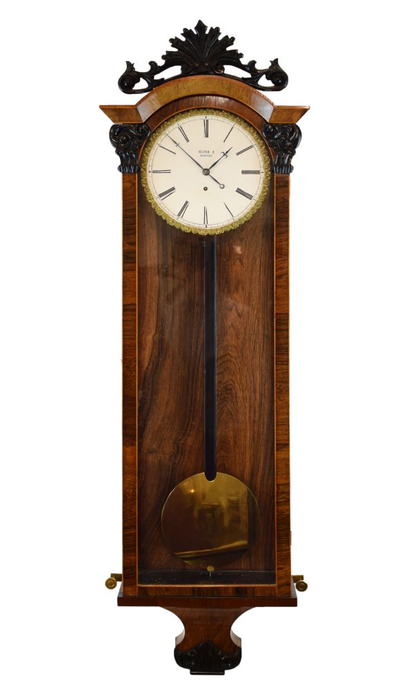 Late 19th Century rosewood-cased Vienna wall clock, S. Glink, Pesten, the 6.5-inch white Roman