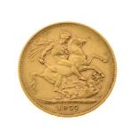 Gold Coin, - Victorian sovereign 1877, young head, Melbourne mint Condition: Surface wear and