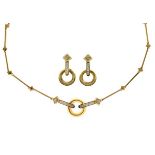 18ct gold and diamond necklace and earring set, Sheffield 1988, maker L.W.J., the necklace of
