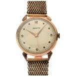 Zenith - Gentleman's gold plated wristwatch, on a 9ct gold mesh bracelet, the stepped silvered