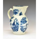 Large late 18th Century Caughley porcelain jug, printed with the 'Pleasure Boat' or 'Fishermen and