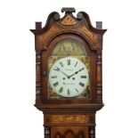 Second quarter 19th Century inlaid oak and rosewood-cased eight day painted dial longcase clock, J.