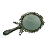 Unusual Victorian silver combination hand mirror and easel dressing table mirror, the hinged case