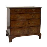 Mid 18th Century inlaid walnut chest of drawers, the quartered, feather-banded and crossbanded