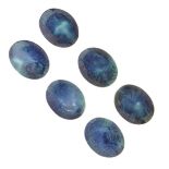 Six Ruskin green and blue glazed oval ceramic discs, impressed mark to base, 40mm long Condition: