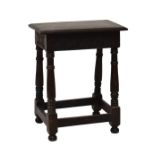 Part 17th Century oak 'joynt' stool, the moulded rectangular seat over lunette-carved friezes on