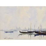 Edward Wesson (1910-1983) - Watercolour - Venetian lagoon, with the city in the distance and