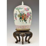 19th Century Chinese Canton Famille Rose jar and cover, the body of ovoid form decorated in