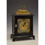 17th Century and later ebonised bracket or table clock, the unsigned 6-inch square brass dial with
