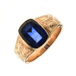 Synthetic sapphire single stone ring, with Continental control marks, size T, 9.4g gross