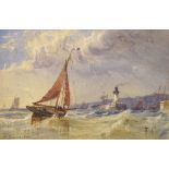Arthur Wilde Parsons RA (1854-1931), - Watercolour - Yacht entering a harbour in a stormy sea,