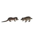 Two early 20th Century cold-painted bronze animals, comprising: an otter with fish, 10cm long and