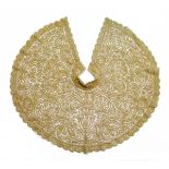 19th Century cream tape lace collar, possibly Ecclesiastical, worked with assorted foliate scroll