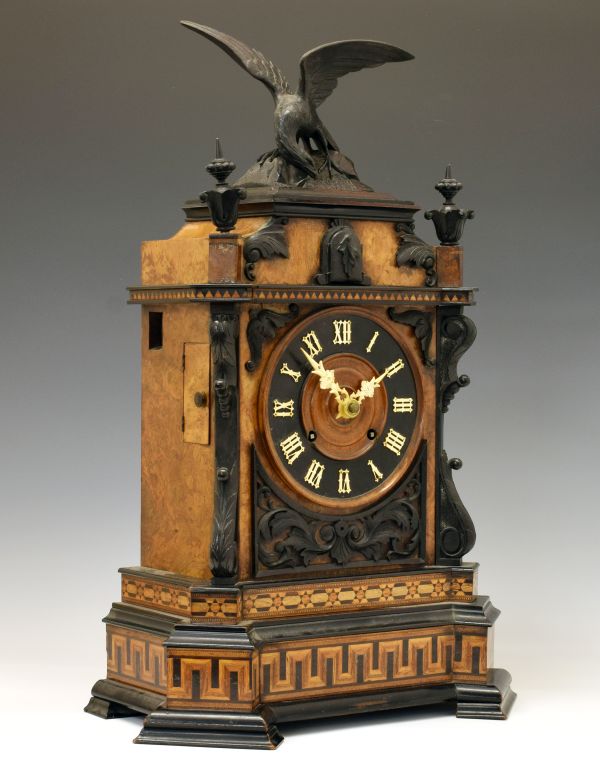 Fine 19th Century 'Black Forest' inlaid walnut musical cuckoo bracket or table clock, circa 1879,