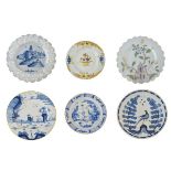 Group of six 18th/19th Century delftware plates, including five bearing individually numbered