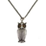 Sampson Mordan - Victorian novelty white metal propelling pencil, modelled as an owl with glass