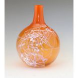 Gunnar Sahlin for Kosta Boda - Orange 'Scribble' vase of globe and shaft form, incised marks, 28cm