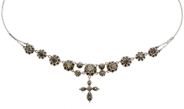 Iberian 19th Century rose diamond cross pendant and frontispiece, on a chain Condition: **General