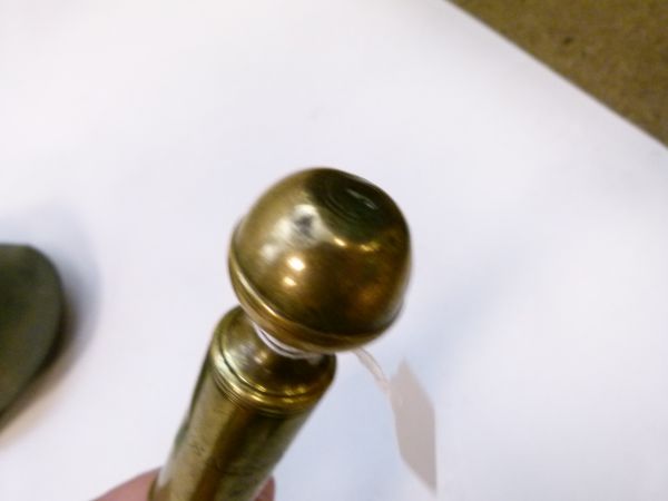 Early 19th Century tip-staff, brass top engraved Saint Ewins Ward 1819 '3, the round wooden handle - Image 5 of 6