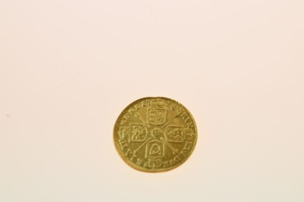 Gold Coin, - George quarter guinea 1718 Condition: Surface wear and scratching, possible signs of - Image 2 of 4