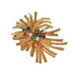 Cartier - Diamond, ruby, sapphire and emerald brooch clip, signed 'Cartier-Paris', numbered '015940'