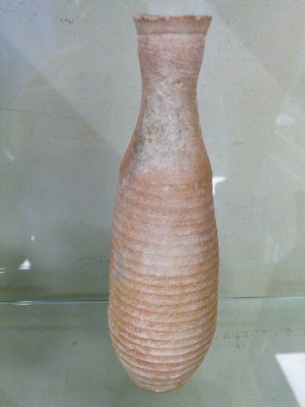 Antiquities - Four items of pottery comprising a glazed terracotta bottle vase of tapering slender - Image 3 of 6