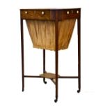 Early 19th Century inlaid mahogany sewing or work table, the crossbanded, ebony and boxwood-strung