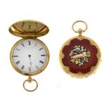 Baudin Brothers - Hunter cased enamel and three colour gold 19th Century fob watch, stamped 'K18',