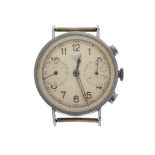 Mid 1940's Gentleman's manual wind chronograph watch head, having a chrome plated three body case,