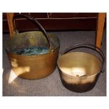 Two brass alloy preserve pans, largest 39.5cm diameter x 22cm high (2)