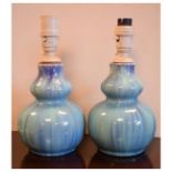 Pair of Chinese-style double gourd pottery lamp bases, each with Junyao-style glaze