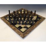 Large marble based chess set, with metal pieces, chessboard 50cm square
