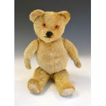 20th Century joined plush teddy bear with glass eyes, 40cm long