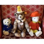 Three Steiff bears comprising: 35441 in blue coat, Rupert Bear 01297 and 003424, all unboxed,