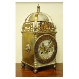 Early 20th Century reproduction brass lantern-style mantel clock, with Roman dial engraved William