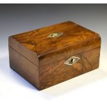 Victorian inlaid walnut sewing box with removable tray interior, 29.5cm wide