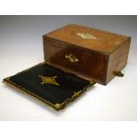 Victorian inlaid walnut lap desk or writing box, together with a black-lacquered papier-mâché