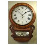 Late 19th Century American oak-cased drop-dial wall clock, retailed by E. Chant, Burnham, with Roman